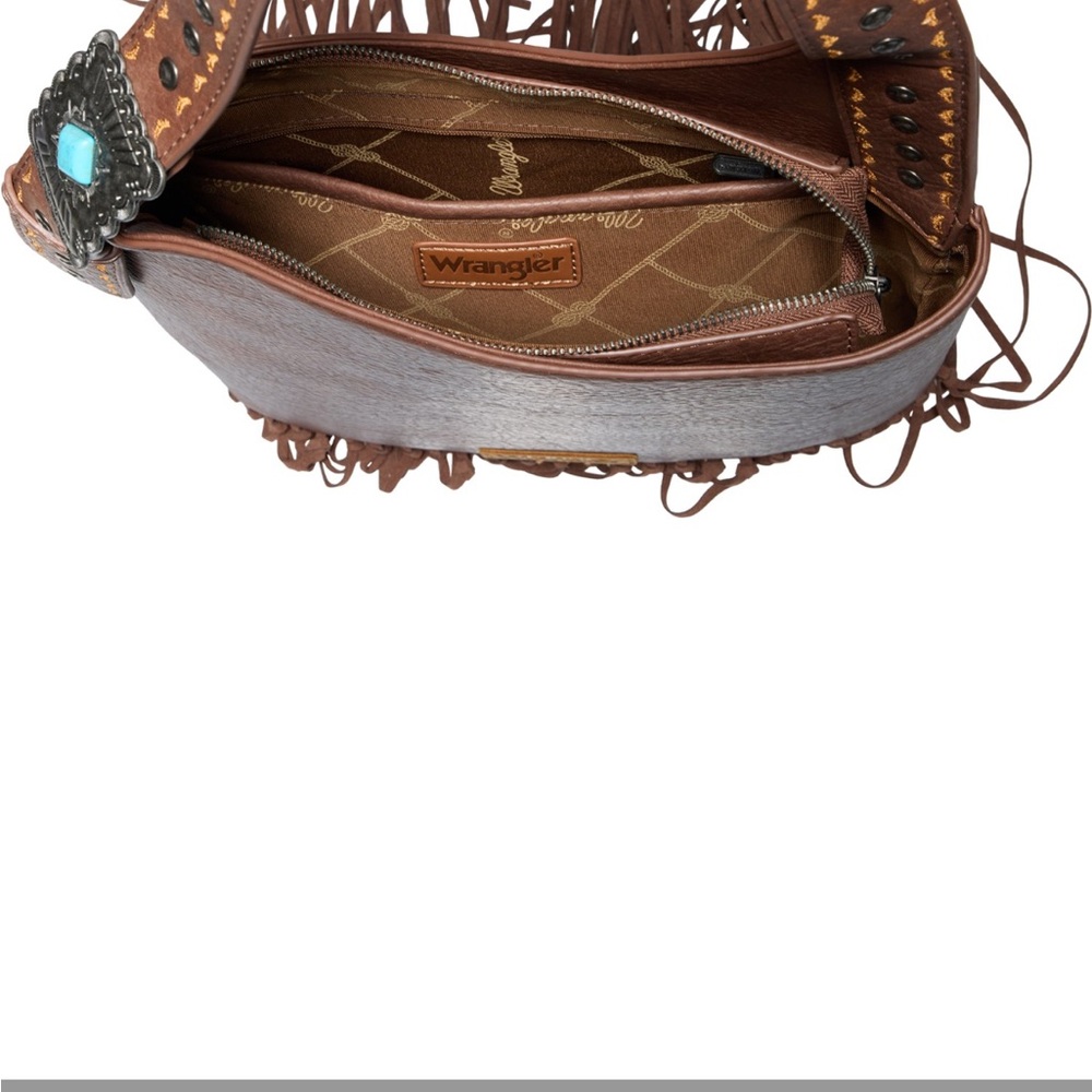 Wrangler Fringe Hobo Shoulder Bag with Studded Strap new Brown - Picture 4 of 8